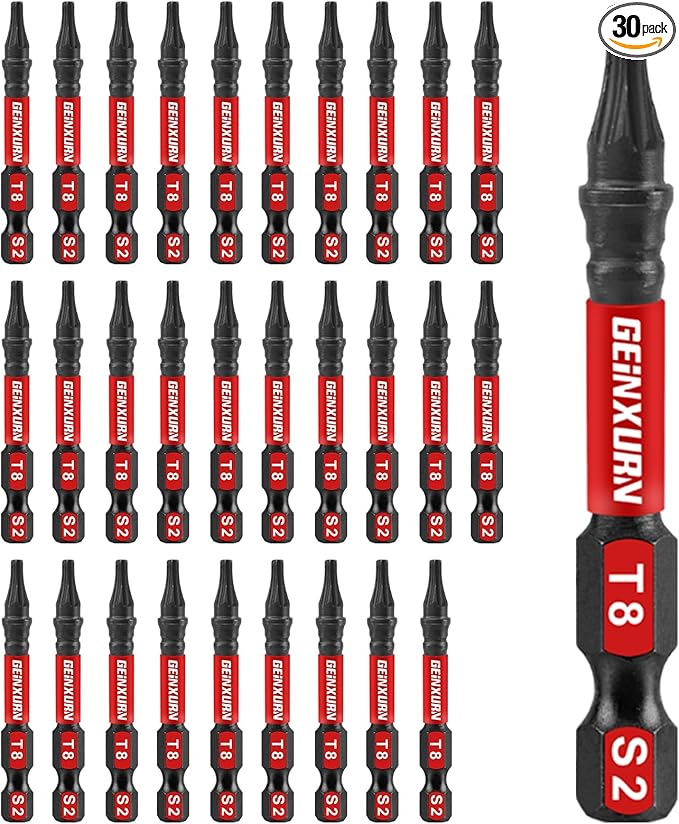 30 Pieces T8 Impact Tough Magnetic Screwdriver Bit Set, 2 In. #8 Torx Head power Bit Set, S2 Alloy Steel T8 Star Bit