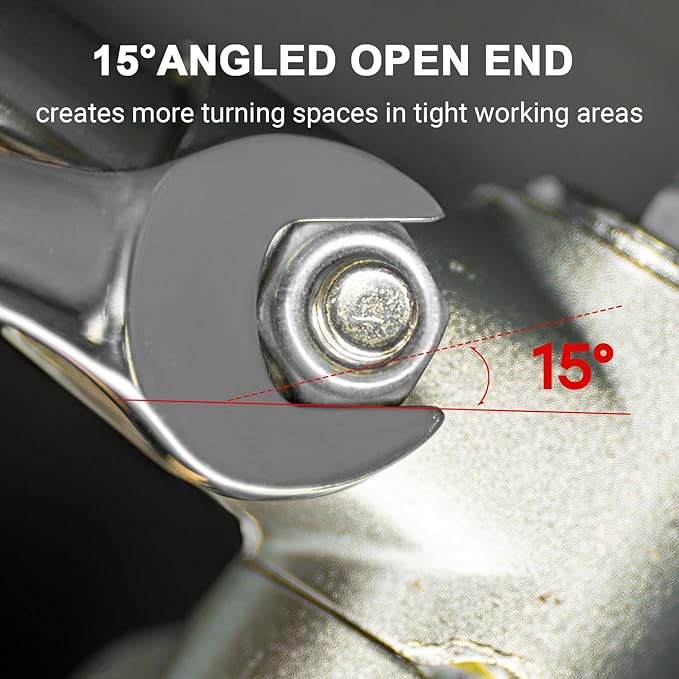 MAXPOWER 1-1/8 Inch Combination Wrench, Industrial Grade Spanners with 12 Point Box End, Durable Chrome Vanadium Steel with Off Corners Design, 15 Degree Offset - SAE