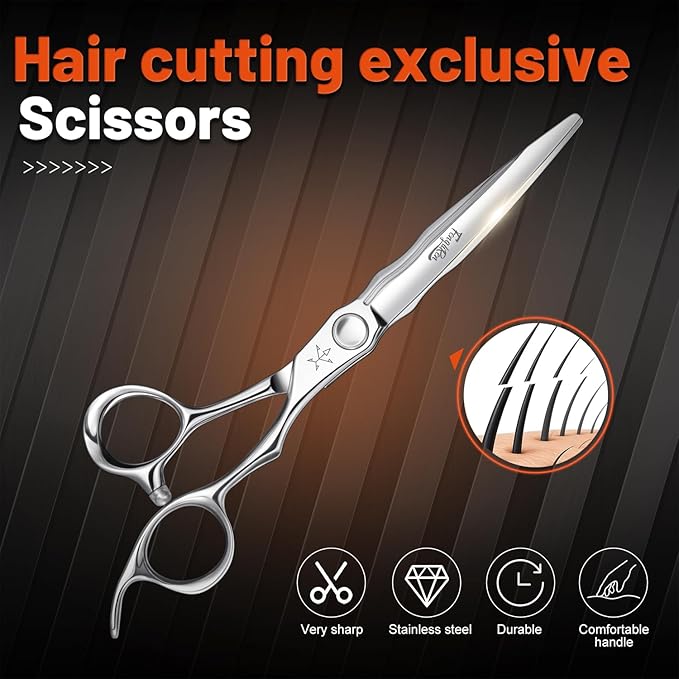 High-end Professional Extremely Very Sharp Barber Hair Cutting Scissors Hairdresser Shears For Hair 6.3 Inch Haircut Scissor Made Of Stainless Steel For Hairdressing Salon and Home Use