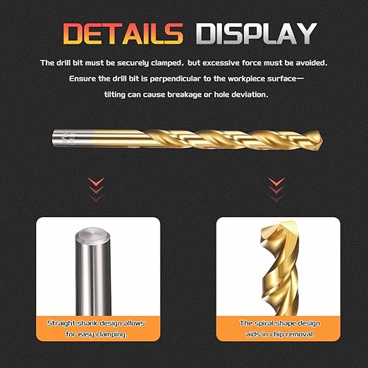 Drill Bit, 5/16" Cutting Diameter, 4341 HSS Jobber Bits TiN Coated 135° Cutting Angle - (Applications: for Drilling Soft Metal Plastic Wood), 2-Pieces