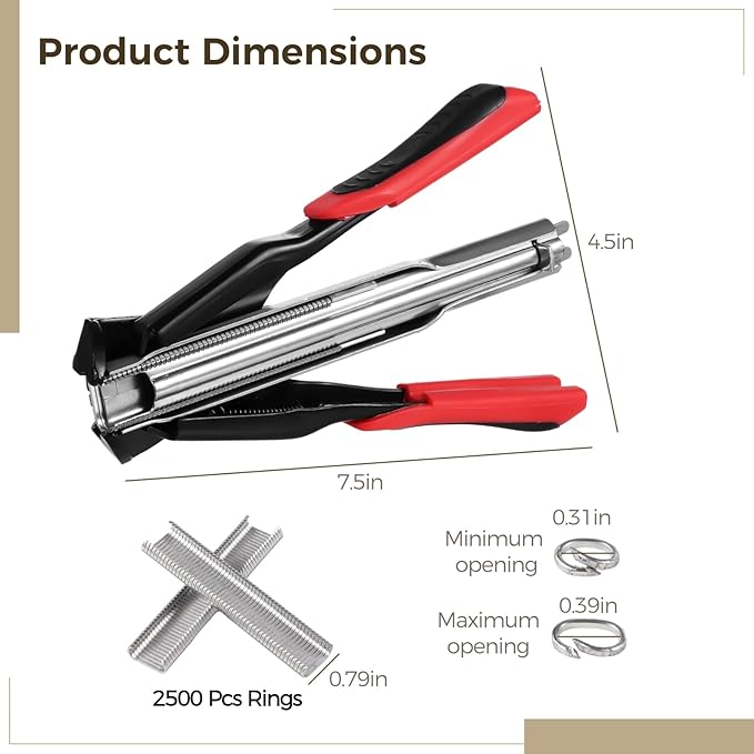 2500 C20 Hog Rings & Manual Fencing Pliers Set, C-Type Clamp Tool For Wire Fence Installation
