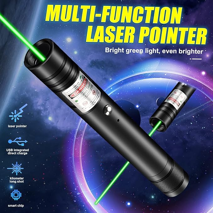 Green Laser Pointer High Power, Rechargeable Flashlight with Laser Pointer, Long Range Laser Pointer for Astronomy Construction and Outdoor Adventures