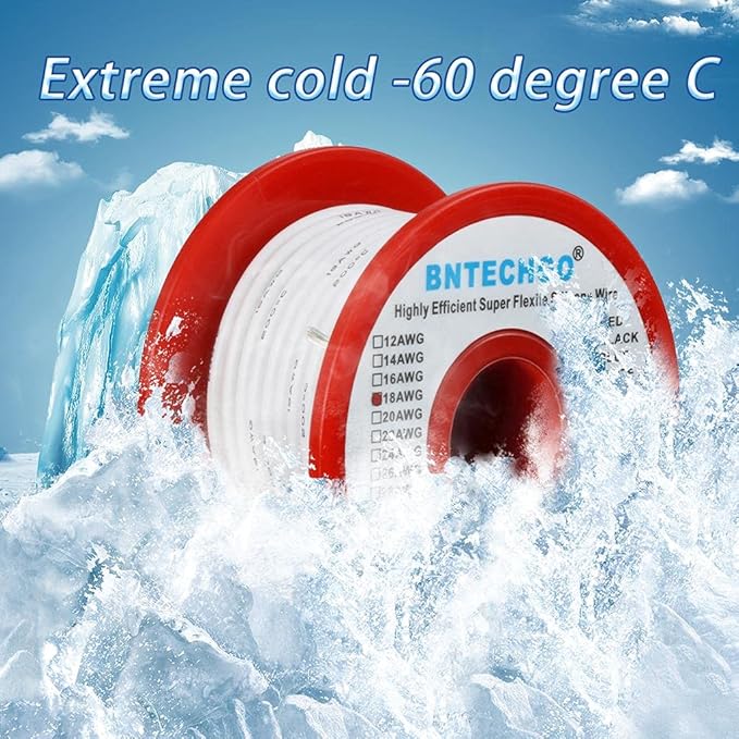 BNTECHGO 18 Gauge Silicone Wire Spool 50 ft White Flexible 18 AWG Stranded Tinned Copper Wire Single Conductor Wire