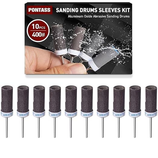 10Pcs 400 Grit Sanding Drums Sandpaper Sticks Set with 1/8"(3mm) Shank for Dremel Rotary Tool, Suitable for Metal Rust Removal/Jade Polishing/Stone Grinding