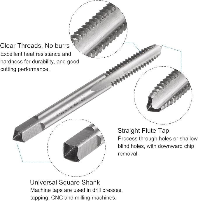 uxcell Tap and Drill Bit Set, 1/4-20 UNC Thread Tap & 3/16" Black Oxide Twist Drill Bit, Straight Flute Tap Tapping Threading Repair Tool Kit