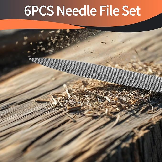 KUZURYU 6-Piece Metal Needle File Set - Hardened Alloy Steel Includes Flat, Warding, Square, Triangular, Round, and Half-Round Files