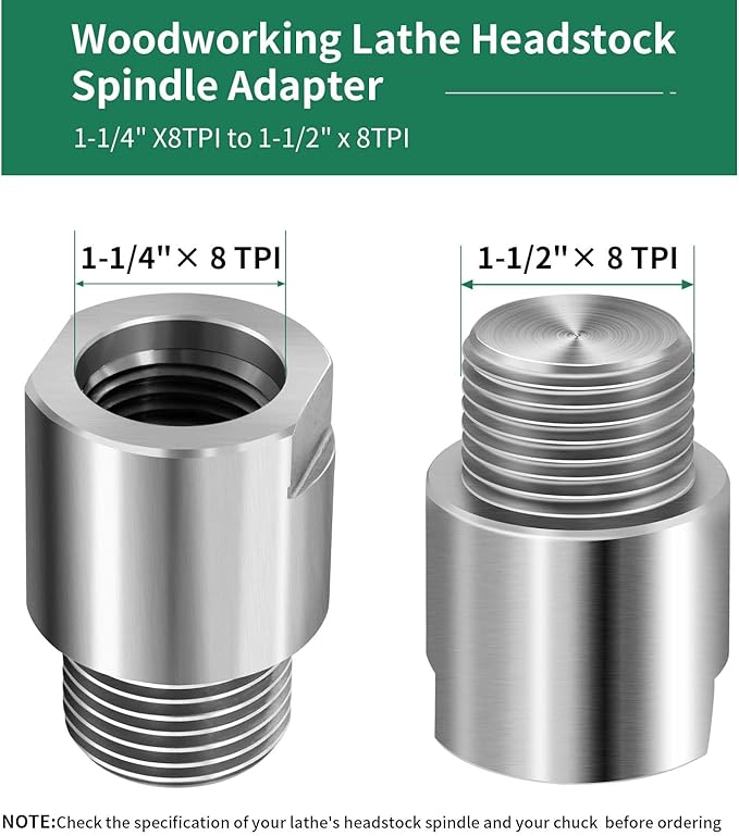 Lathe Headstock Spindle Adapter,Converts 1-1/4" x 8TPI to 1-1/2" x 8TPI for Woodworking Lathe