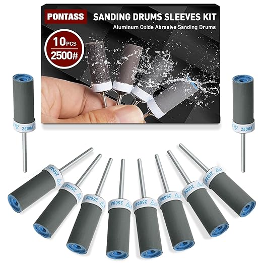 10Pcs 2500 Grit Sanding Drums Sandpaper Sticks Set with 1/8"(3mm) Shank for Dremel Rotary Tool, Suitable for Metal Rust Removal/Jade Polishing/Stone Grinding