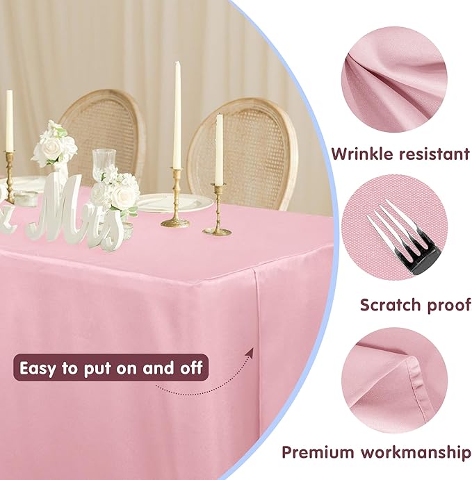 HolidayIdeas 2 Pack Fitted Pink Tableclothes - 48 x 24 Inch - Rectangle Tablecloths for 4 Foot Tables, Polyester Fabric Table Covers for Parties, Baby Shower, Wedding, Trade Show