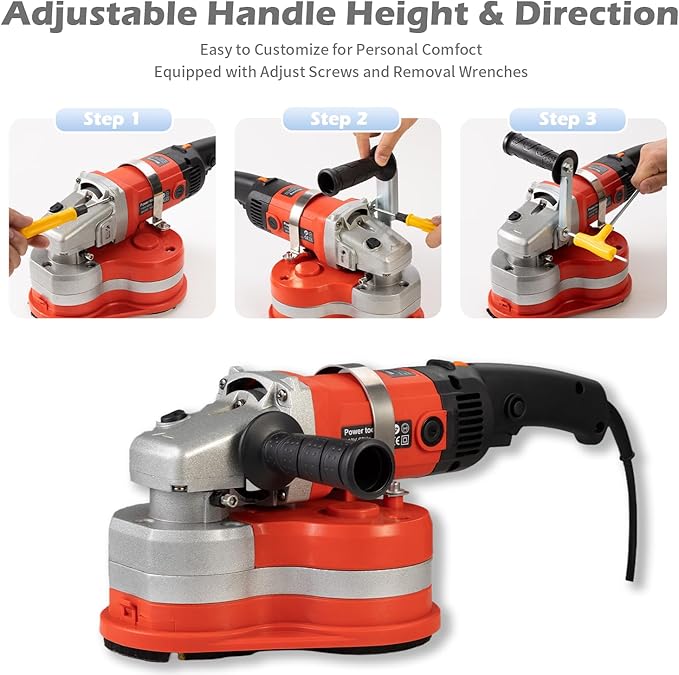 Electric Diamond Polisher Machine+Telescopic Rod 3800W 6 Speed Gears Triple Head Concrete Diamond Grinder for Metal,Stone,Cement Brick Surface Grinding,Epoxy Resin Removal Rock Granite