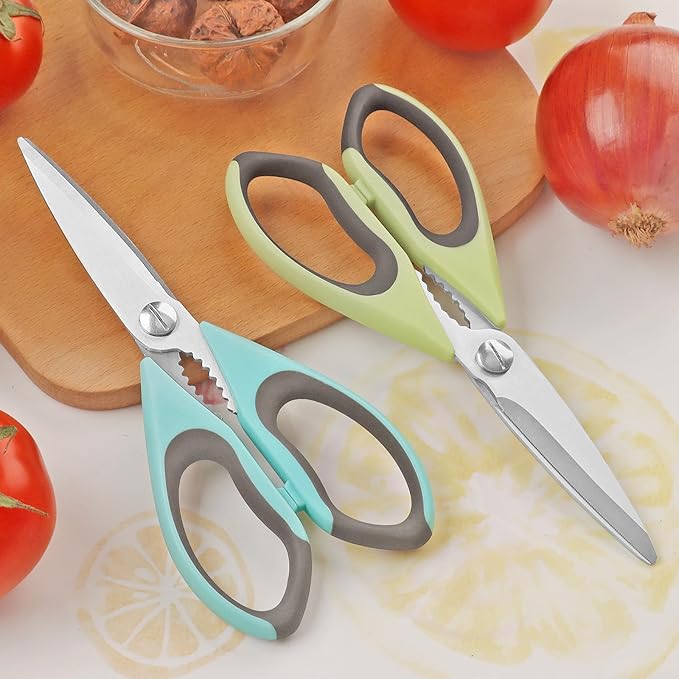 Kitchen Scissors, Sharp Knife Stainless Steel Blades, Soft Grip, Dishwasher Safe, Light Green/Sky Blue, Pack of 2