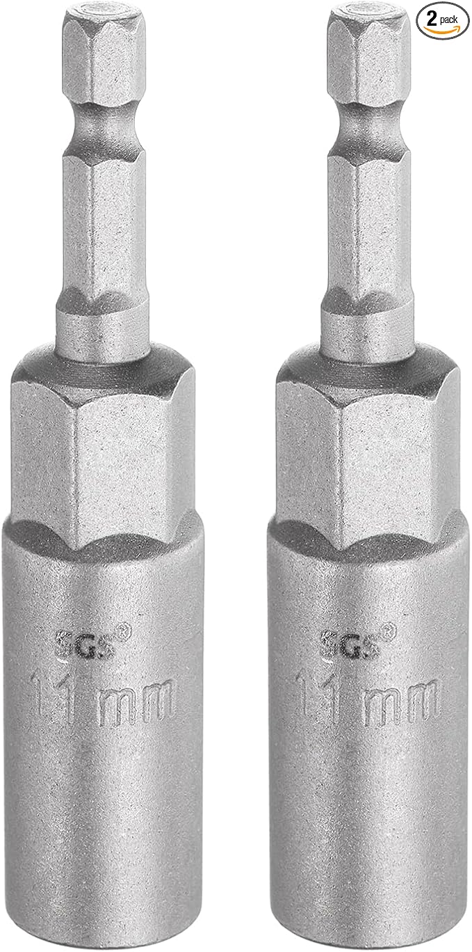 HARFINGTON 2pcs Nut Driver Drill Bit 11mm Metric Socket 1/4" Hex Shank 3.15" (80mm) Long 6-Point Sockets Quick Change CR-V Steel Bolt Setters for Power Drill Drivers