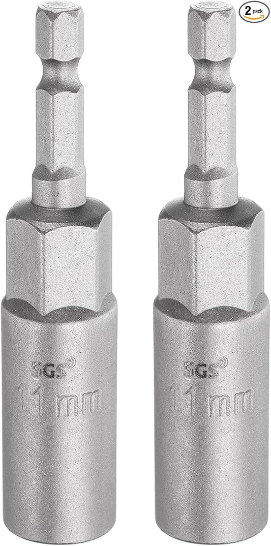 HARFINGTON 2pcs Nut Driver Drill Bit 11mm Metric Socket 1/4" Hex Shank 3.15" (80mm) Long 6-Point Sockets Quick Change CR-V Steel Bolt Setters for Power Drill Drivers