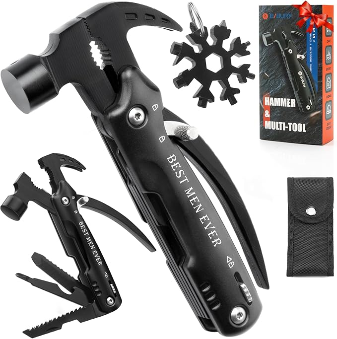 BIBURY Stocking Stuffers for Men, 12 in 1 Multitool Hammer with 18 in 1Snowflake,All in One Survival Tools Hammer, Gift for Men Outdoor Multitool, Cool Gadgets for Husband Boyfriend Adults