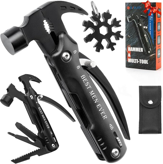 BIBURY Stocking Stuffers for Men, 12 in 1 Multitool Hammer with 18 in 1Snowflake,All in One Survival Tools Hammer, Gift for Men Outdoor Multitool, Cool Gadgets for Husband Boyfriend Adults