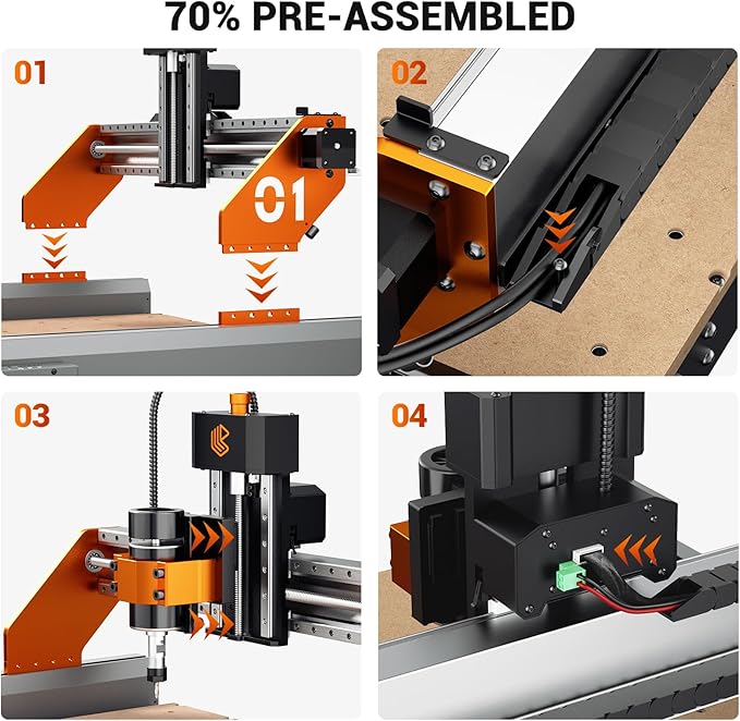 Artsian 01 CNC Router Machine 300W Spindle Power, 0.01mm Precision, 4-Axis Intelligent Controller, 420횞420mm Workspace, Aluminum, Brass, Wood, Plastic, PCB Professional Desktop CNC Engraver