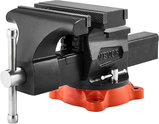 VEVOR Bench Vise, 8" Jaw Width, 8" Max Jaw Opening Multipurpose Vise with 360째 Swivel Locking Base, 3.7" Throat Depth, Heavy Duty Ductile Iron Workbench Vise, Two-Way Jaws for Clamping Round Pipes