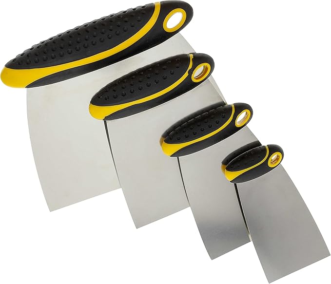 Custom Shop 4-Piece Carbon Spring Steel Body Filler Spreaders & Putty Scraper Set with Ergonomic Handles 2”, 3”, 4”, 6”