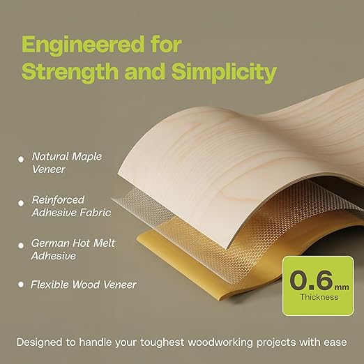 Edge Supply Maple Pre-Finished 3/4 in x 50 ft Roll with a Clear Lacquer UV Finish ??Pre-Glued Iron On Real Wood Veneer Edging ??Edge Banding Tape with Hot Melt Adhesive, Ideal for Furniture & DIY.
