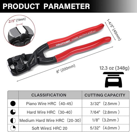HAUTMEC 8 Inch Nail Puller Pliers Tool, High Leverage End Cutting Pliers, Nail Remover Tool with Anti-Slip Grip, CRV Steel End Cutting Nippers Tool for Pulling or Cutter Nails, Small Bolts and Wires