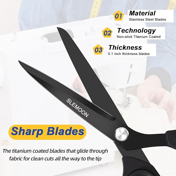 9 Inch Tailor Scissors All Purpose, Heavy Duty Premium Stainless Steel Scissors, Comfort Grip Handles for Fabric, Leather, Sewing & Crafting
