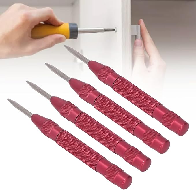 Center Punch, 4Pcs 5inches Center Punch Automatic High Speed Steel Tool Set Kit for Furniture Installation Machine Maintenance (Red)