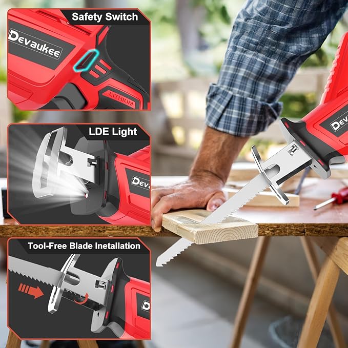 Cordless Reciprocating Saw 20V 2.0Ah Battery Powered, 0-3500SPM Electric Sawzall with 4 Blades, Variable Speed, Tool-Free Blade Change, Lightweight Wood Metal Cutting Saw for Home, Garden, Pruning
