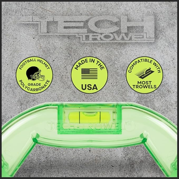 Tech Trowel Concrete Trowel Handle Clear Polycarbonate Handle with Built-in Level, USA Patented Concrete Finishing Tool for Flat and Sloped Surfaces