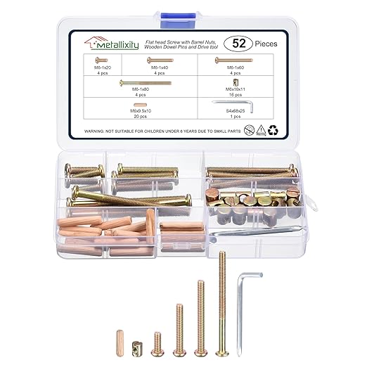 METALLIXITY Crib Screws Replacement Set(M6-1x20/40/60/80mm) 52Pcs, Carbon Steel for Beds Headboards Chairs Furniture, Yellow