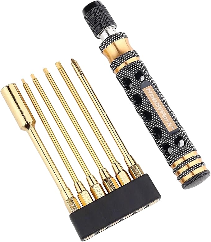 HobbyPark 6 in 1 RC Hex Driver Screwdriver Set 1.5mm 2.0mm 2.5mm 3.0mm & Hex Nut Driver & Phillips Bit and Wheel Wrench for RC Car Hobby Tool Kit