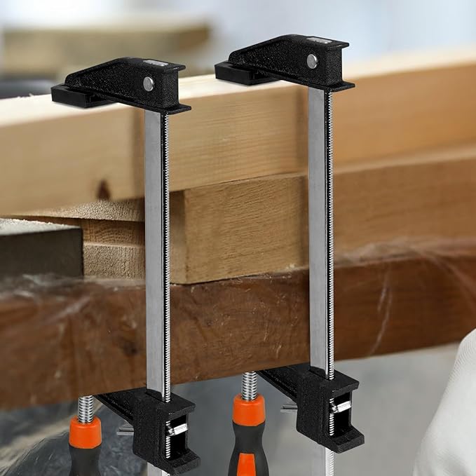 HANSOM 6-Pack 12??4)&6??2) Bar Clamps,Wood Clamps Heavy Duty Force 600 Lbs Adjustable and Release Quickly,Woodworking Clamps Throat Depth 2.5 inch with Plastic Handle