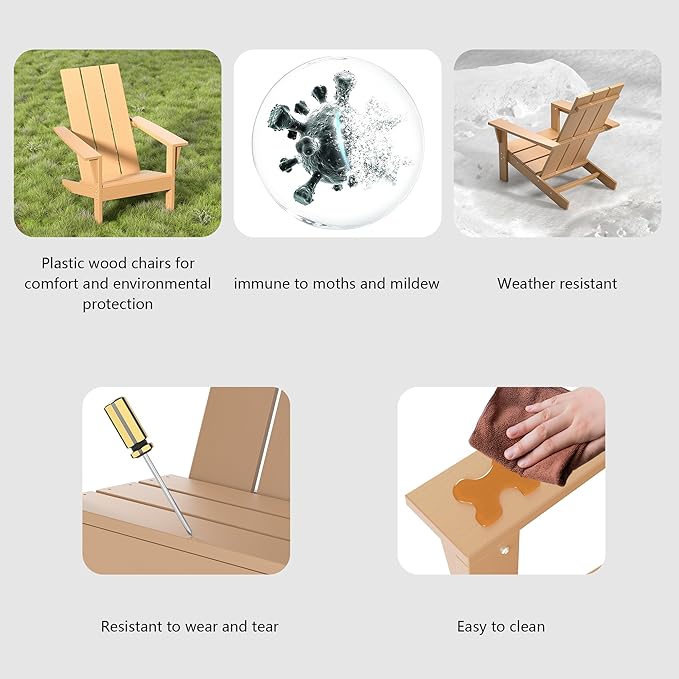9 Pieces Adirondack Chair Set Outdoor Adirondack Chair Plastic HDPE All-Weather Adirondack Chairs Outdoor Fire Pit Chairs with Table for Deck Patio Garden（Brown）