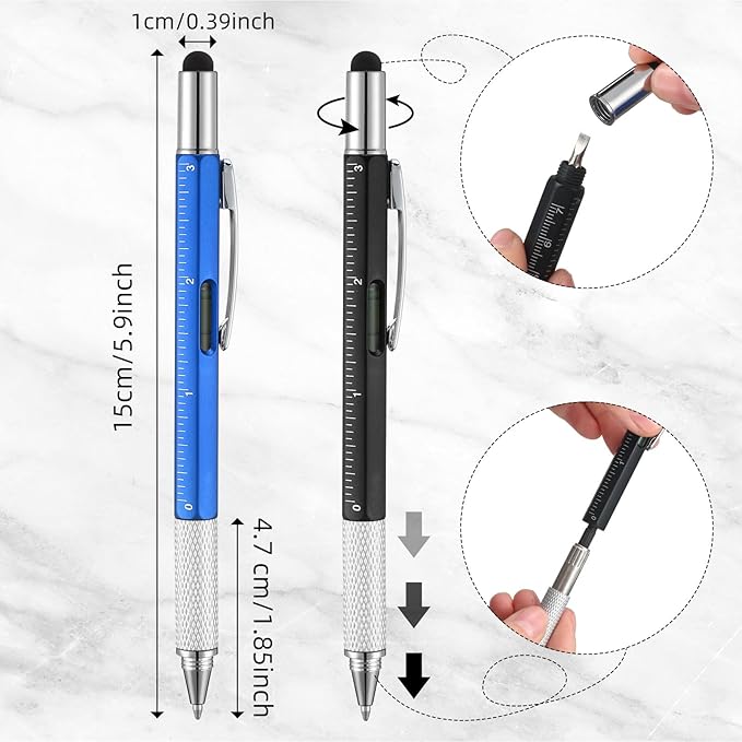 Yeaqee 40 Pcs Stocking Stuffers Bulk Gifts for Men 6 in 1 Party Favor Father's Christmas White Elephant Gifts Multi Tool Pens with Ruler, Level Gauge for Adult (Vivid Color)