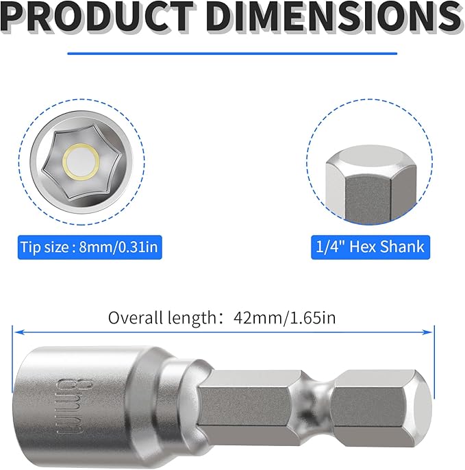 FOCKEAMS 2Pcs 8mm/0.31in Magnetic Nut Setter Driver Drill Bit,Quick-Change,Impact Nut Driver Kit for Electric Drill,1/4" Hex Shank Drill Socket,42 mm Length Cr-V Adapter Drill Bits,Metric&SAE