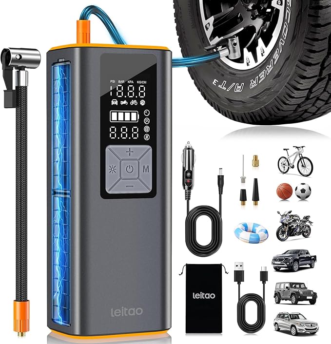 Cordless Tire Inflator Portable Air Compressor, Air Pump for Car Tires 150PSI Cordless with Battery and 12V DC, Auto Shut-Off Air Compressor for Car, Moto, Bike, Ball, etc
