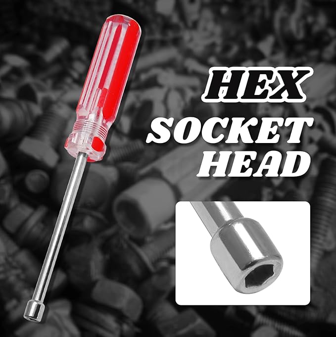 3/16 Inch Hex Nut Driver, Socket Wrench Screwdriver with 3.7-Inch Hollow Shaft, Cushion Grip Handle