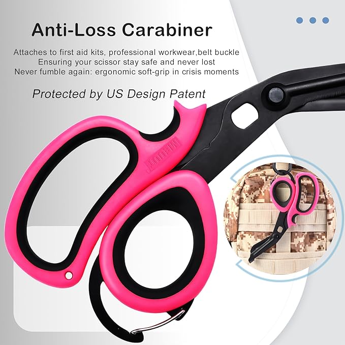 MEUUT 2 Pack Medical Scissors Trauma Shears with Carabiner design, 7.5" Fluoride Coated Non-stick Blades Bandage Scissor for Nurses, EMT, Household, outdoors