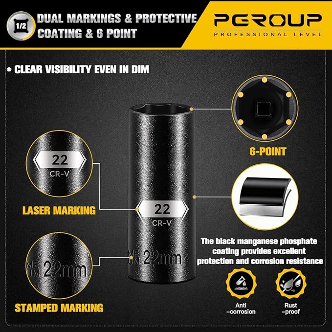 66 PCS 1/2 Inch Drive Impact Socket Set, Standard SAE (3/8"-1-1/4") And Metric (10-24mm) Size, 6 Point Deep & Shallow Sockets竊똌aster Grade Cr-V Steel With Heavy Duty Storage Case