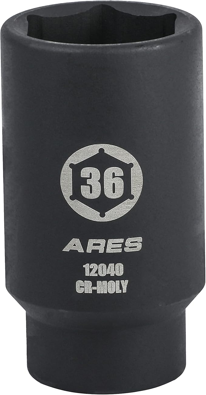 ARES 12040-36MM Axle Nut Socket - 6 Point Socket - Extra Deep 1/2-Inch Drive Impact Socket for Easy Removal of Axle Shaft Nuts