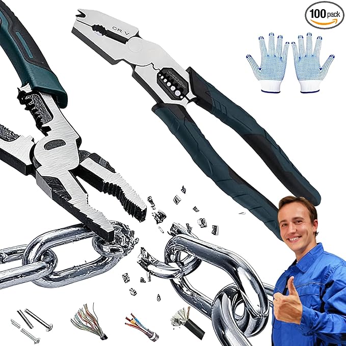 2026 New Industrial-Grade Multi-Function Cutting Pliers, Heavy-Duty 9-in-1 Multi-Functional Pliers Nail Puller/Wire Cutter/Stripper/Crimper?봀ompound Action Leverage Design for DIY & Home (1PC)