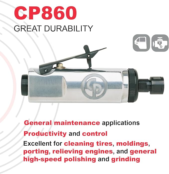 Chicago Pneumatic CP860 - Air Die Grinder Tool, Welder, Woodworking, Automotive Car Detailing, Stainless Steel Polisher, Heavy Duty, Straight, 1/4 Inch (6 mm), 0.54 HP / 400 W - 24000 RPM