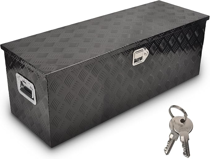44 Inch Aluminum Truck Bed Tool Box, 5 Bar Tread Truck Tool Box with Lock&Keys, Heavy Duty Waterproof Flatbed tool box for Vans, Trailers, RVS竊똖rucks, Black(44"x15"x15")