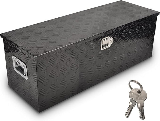 44 Inch Aluminum Truck Bed Tool Box, 5 Bar Tread Truck Tool Box with Lock&Keys, Heavy Duty Waterproof Flatbed tool box for Vans, Trailers, RVS竊똖rucks, Black(44"x15"x15")