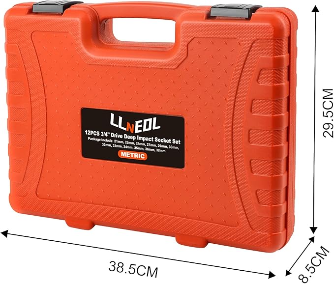 3/4 Inch Drive Socket Set, 12Pcs Impact Deep/Jumbo Sockets, Metric 21mm to 38mm, 6-Point CR-MO Heavy-Duty Big Socket Set for Large Vehicle & Equipment Maintenance