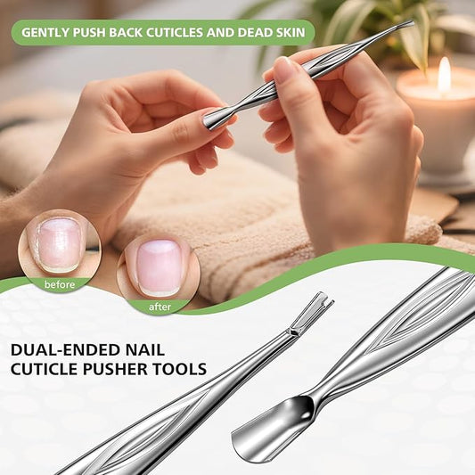 BALUCA 2-in-1 Cuticle Pusher & Trimmer with Fork ??Professional Stainless Steel Nail Cuticle Remover Tool for Pain-Free Manicure & Pedicure ??Durable Metal Cuticle Nippers and Scraper, Silver