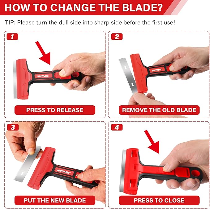 HAUTMEC Razor Blade Scraper Tool, 4" Wider Scraper Tool with 20 Extra Carbon Steel Blades, Razor Scraper for glass scraper, Adhesive, Label, Sticker from Window, Glass, Tile, Floor, Stove 25033