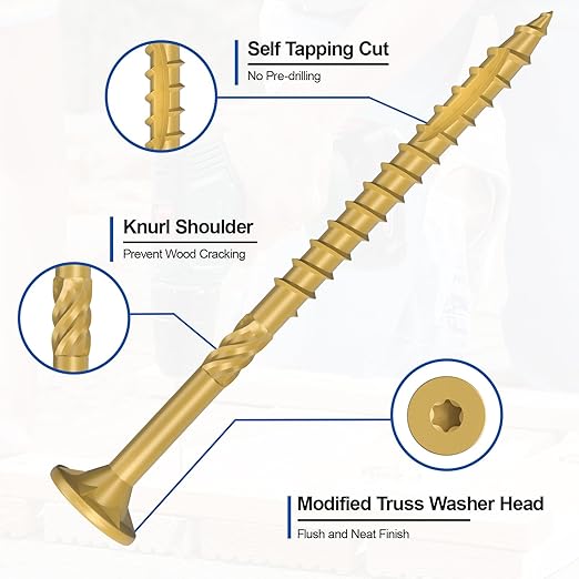 #10 x 4??Deck Screws, 500Pcs Star Drive Wood Screws, Rust Resistant Timber Screws for Timber/Log/Landscaping Wood, T25 Star Bit Included, Yellow