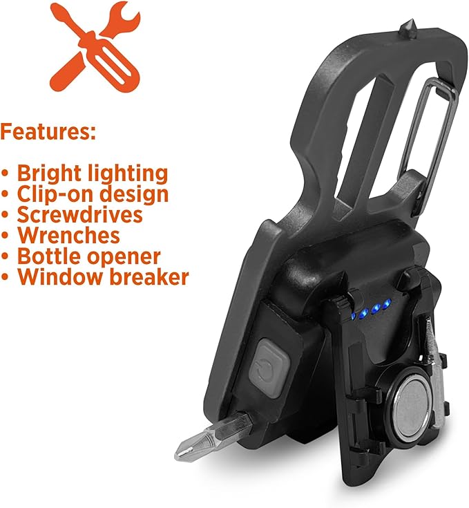 BLACK+DECKER Multi-Tool Flashlight 2-Pack, 500LM Carabiner USB Rechargeable Multitool with Wrench, Screwdrivers, Bottle Opener, Glass Breaker, Magnetic, Stand, IP44 Weather-Resistant, 7 Light Modes