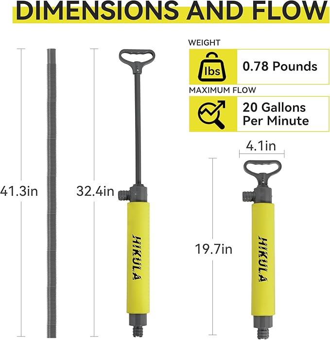 Manual Bilge Pump for Boats Kayak Canoe - Portable Siphon Pump, Kayak Bailer with Reversible Hose,Yellow,19Inch