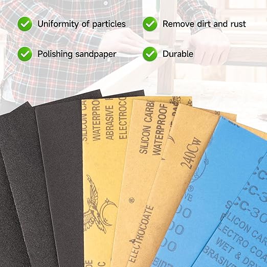 Sandpaper 800 Grit, Wet Dry Sanding Sheets 9 x 3.6 Inch for Wood Furniture Finishing, Metal Sanding and Automotive Polishing,21 -Sheet